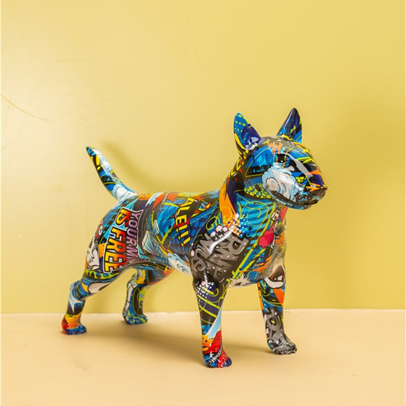 Graffiti bemalte Bullterrier Hund Kunstskulptur