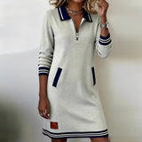 Keshara - Schickes Baumwoll Kleid Mit langen Ärmeln in Grau
