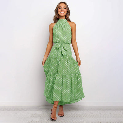 Paula - Elegantes Tupfenkleid mit Neckholder-Ausschnitt