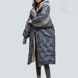Damen | Lange Jacke Beige in Dunkelblau