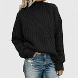 Andreas | Damen Gerippter Winterpullover mit langen Ärmeln in Schwarz
