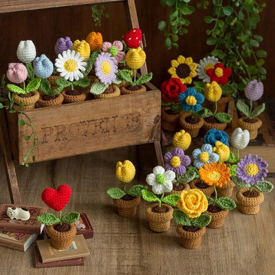 Handgefertigte Häkelblumentopf-Dekoration
