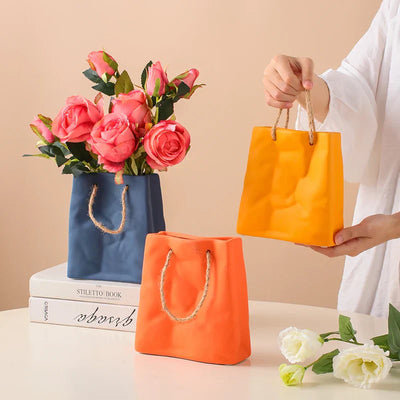 Handtasche Keramikvase Wohnkultur Vasen Raumdekoration Pflanzen Topf Ästhetische Raumdekoration Blumenvasen Moderne Kunst Blumenbehälter