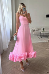 Heather ärmelloses ausgestelltes Midi-Ballkleid in Rosa