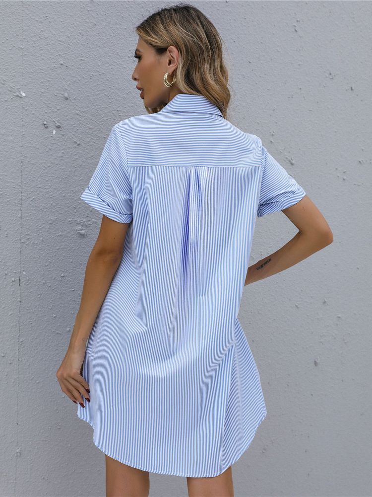 Alice - Sommerliches Blau Gestreiftes Blusenkleid