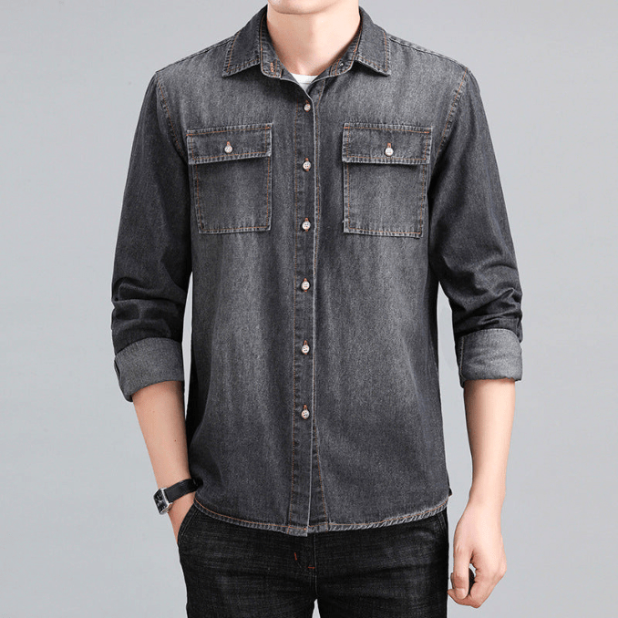 Herren Denim Hemd Baumwolle Casual Stil