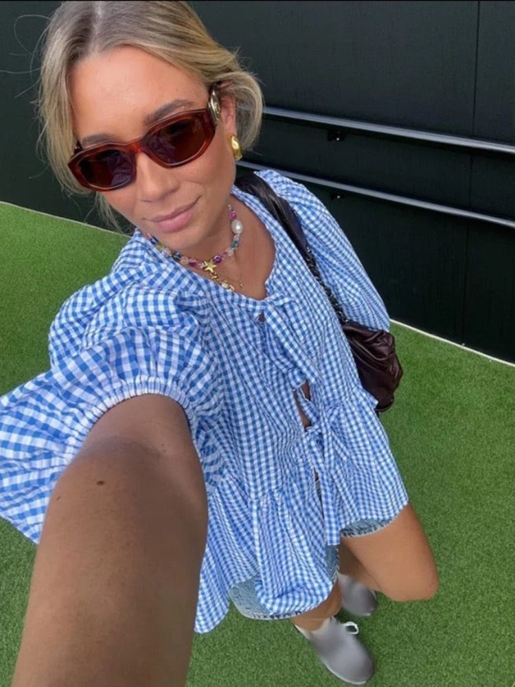 Damen Sommer-Top mit Puffärmeln – Gestreift, Leicht & Trendy