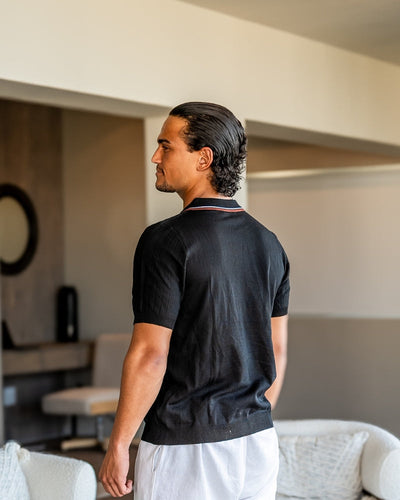 Theo | Sommer Strick-Poloshirt mit Kontrastkragen