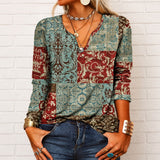 Katharina - Langarm-Boho-Bluse mit V-Ausschnitt in Weinrot