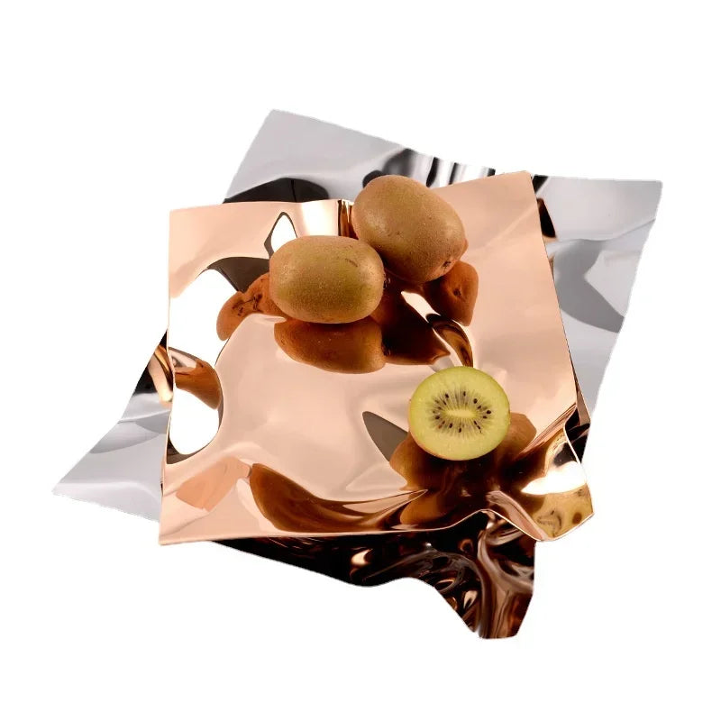 Irreguläres Silbernes Edelstahl-Aufbewahrungstablett – Vielseitiges Dekorationstablett für Schmuck und Obst | Zeitgenössische Wohnkultur