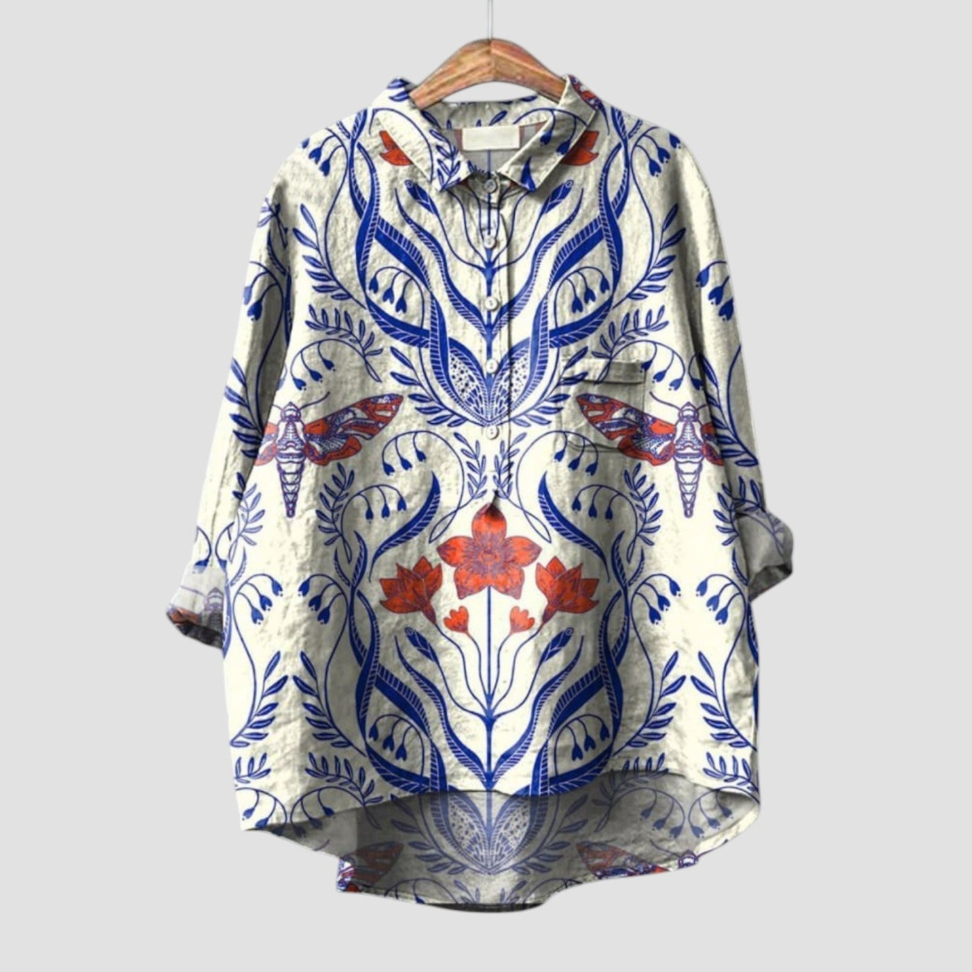 Ivana | Oversize-Hemd für Damen mit botanischem Druck und natürlichem Stil