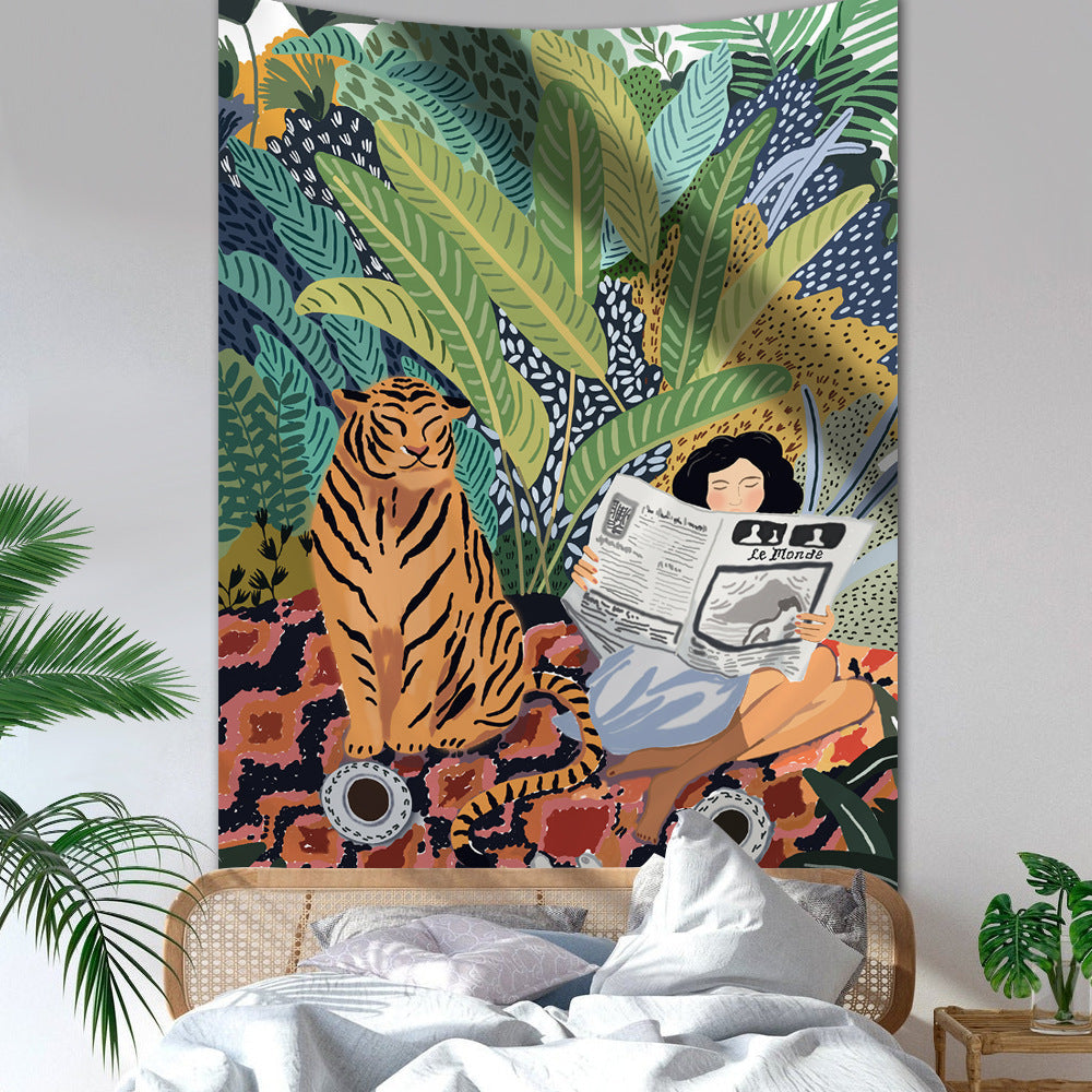 Jungle Tiger & Mädchen Wandteppich