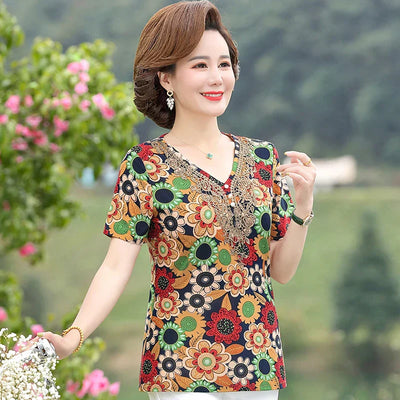 Elegantes Blusen-T-Shirt mit Perlmuttknöpfen