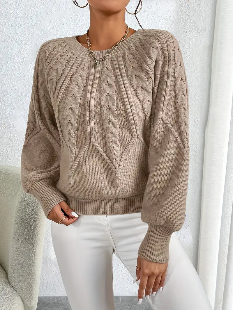 Damen Strickpullover – Eleganter Zopfmuster Pullover mit Rundhals