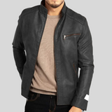 Klassische Herrenjacke Im Bikerstil - Janis in Dunkelgrau