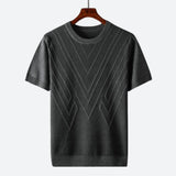 Herren Texturierter Strick T-Shirt in Grau