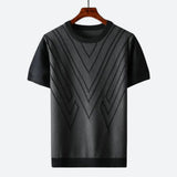 Herren Texturierter Strick T-Shirt in Schwarz