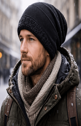Lässige Slouchy-Strickmütze - Charlie in Schwarz