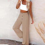 Julia | Damen Bequeme High-Waist Hosen mit weitem Bein in Hellkhaki
