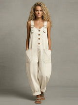 Lejla – Stilvoller Jeans Overall Mit Taschen in Beige