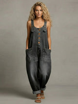 Lejla – Stilvoller Jeans Overall Mit Taschen in Schwarz