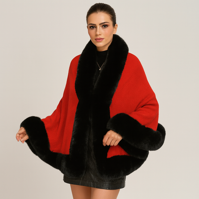 Marcella | Fledermausmantel mit offener Vorderseite und Pelzbesatz