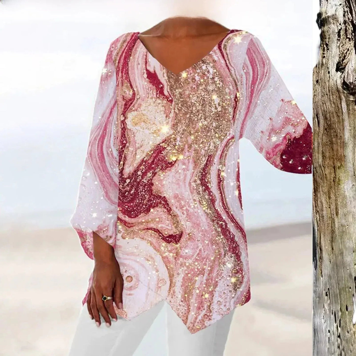 Maria | Vintage Oberteil mit V Ausschnitt und langen Ärmeln