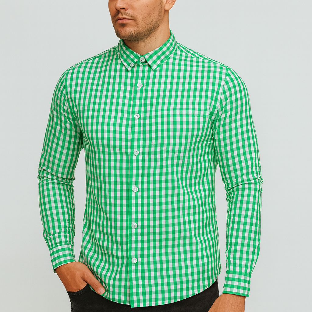 Trachtenhemd Herren – Rot-Weiß Kariertes Hemd mit Kontrastkragen & Knopfleiste fürs Oktoberfest