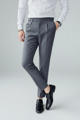Theodore | Slim-Fit Bundfalten Anzughose in Grau