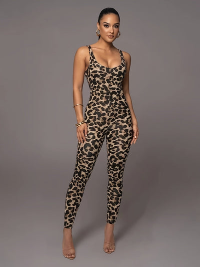 Knöchellanger Damen-Jumpsuit mit ärmellosem Tierprint