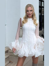 Mini Cocktailkleid Damen Elegant in Weiß