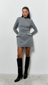 Damen Langarm Mini Etui Kleid in Grau