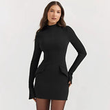 Damen Langarm Mini Etui Kleid in Schwarz