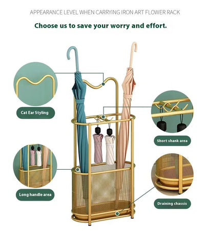 Moderner Metall-Regenschirmständer mit integriertem Wasserteller