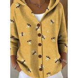 Natalia | Damen Strickjacke mit Kapuze und Muster in Gelb