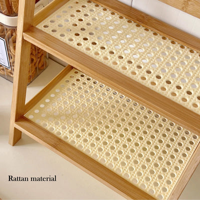 Natürlicher Holz-Rattan-Regalorganisator