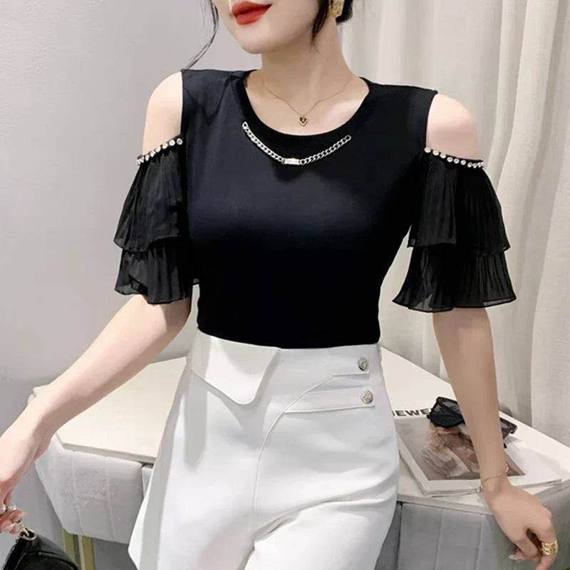 Sexy schulterfreies T-shirt