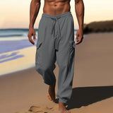 Herren nan luftige Leinen-Mix Strandhose mit Cargo-Taschen und elastischem Saum Drune in Eisengrau