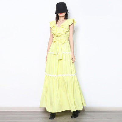 Maxikleid mit Voluminösen Rüschen & Tailliertem Bund | Damen Sommerkleid