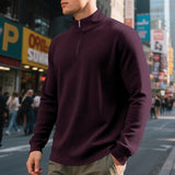 Herren nan urbaner Halbzip-Pullover mit feiner Quadratstruktur und hohem Stehkragen Drune in Weinrot