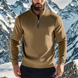 Herren nan halbhoher Reißverschluss-Sweatpullover mit Stehkragen weichem Fleecefutter und elastischen Bündchen Drune in Khaki