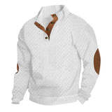 Herren nan grobstrickpullover mit Stehkragen, Knopfleiste und Ellbogenpatches Drune in Weiß