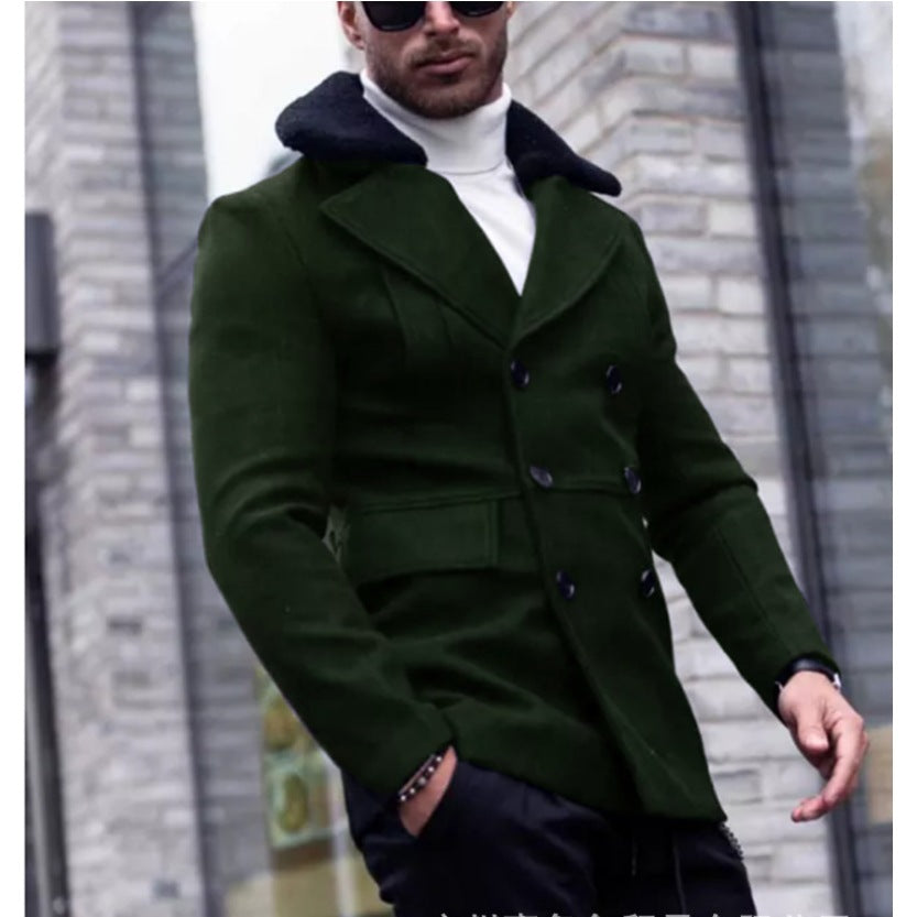 Herren eleganter Wollmantel mit Teddyfell-Kragen Aliams