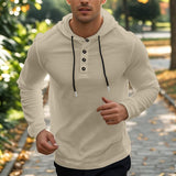 Herren nan Henley-Kapuzenpullover mit Knopfleiste und verstellbarem Kordelzug Drune in Khaki
