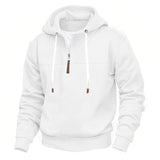 Herren nan Kapuzenpullover mit halbem Reißverschluss, weichem Innenfutter und Leder-Details Drune in Weiß