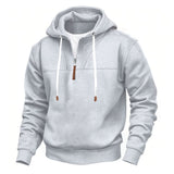 Herren nan Kapuzenpullover mit halbem Reißverschluss, weichem Innenfutter und Leder-Details Drune in Hellgrau