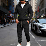 Herren nan sportliches Cargo-Jogging-Set mit Kapuzenjacke, durchgehendem Reißverschluss und funktionalen Mehrzwecktaschen Drune in Schwarz