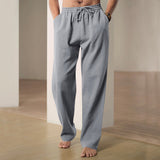 Herren nan lockere Leinen-Hose mit Elastikbund und Seitentaschen Drune in Grau