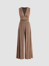 CHARITY – Stilvoller ärmelloser Jumpsuit mit weitem Bein in Camel