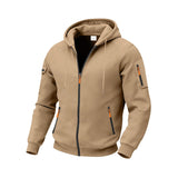 Herren nan funktionale Kapuzen-Sweatjacke mit durchgehendem Reißverschluss, Ärmeltasche und wasserabweisenden Reißverschlüssen Drune in Kamel